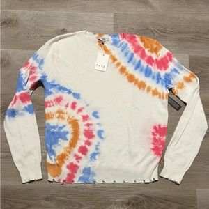 FATE Nwt Spring Distressed Tie Dye Sweater Lightweight White Cotton Medium